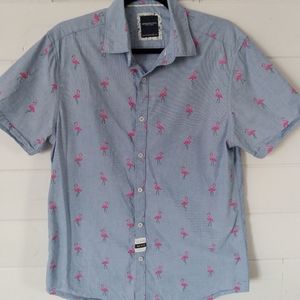 NWOT Denim and Flower chambray flamingo button up